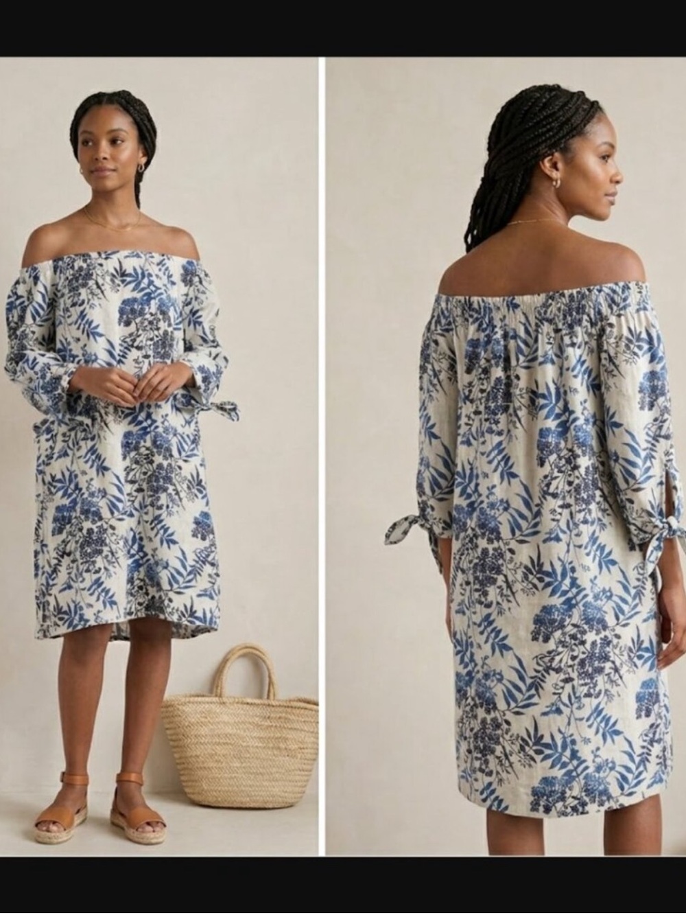 Valentina Naldi off shoulder floral 100% linen mini dress
